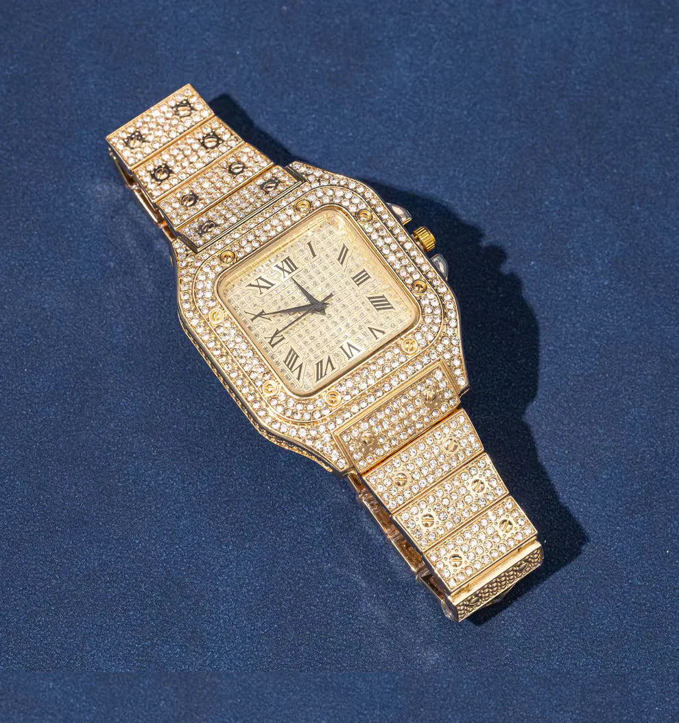 Gold luxury watch with Necklace And Bracelet